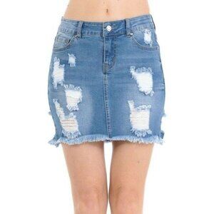Wax Denim Light Blue Distressed Skirt